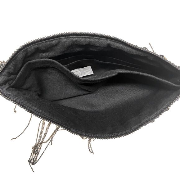 Zara Black Metallic Beaded Clutch Bag with Sequins and Chain Fringe - Picture 3 of 9